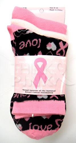 Breast Cancer Awareness 3 Pack Socks -Style 04