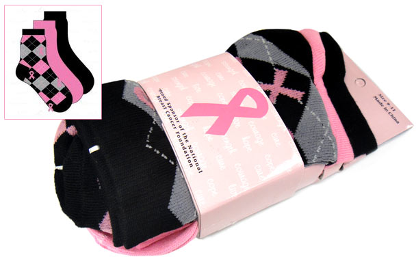 Breast Cancer Awareness 3 Pack Socks -Style 06