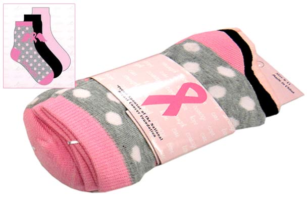 Breast Cancer Awareness 3 Pack Socks -Style 09