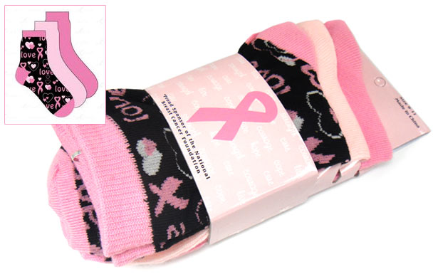 Breast Cancer Awareness 3 Pack Socks -Style 04