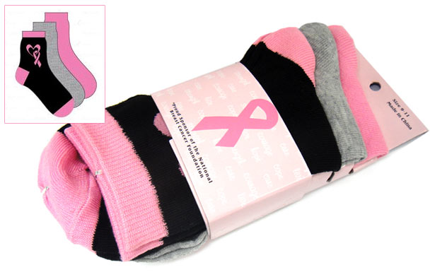Breast Cancer Awareness 3 Pack Socks -Style 05