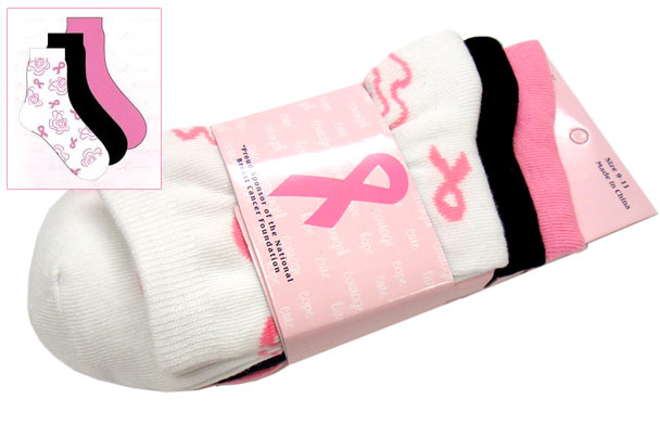 Breast Cancer Awareness 3 Pack Socks -Style 07