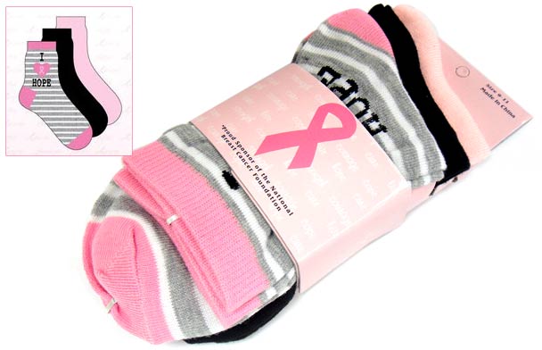 Breast Cancer Awareness 3 Pack Socks -Style 10