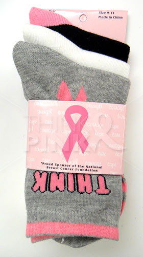 Breast Cancer Awareness 3 Pack Socks -Style 08