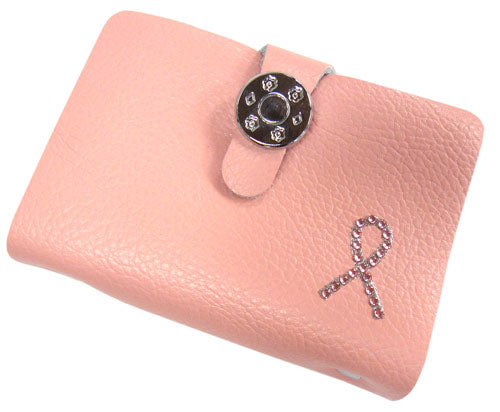 Pink Ribbon Leather Credit Card - Name Card Holder - Pink
