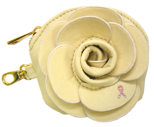 Pink Ribbon Beige Camellia Mini Wallet-Coin Purse