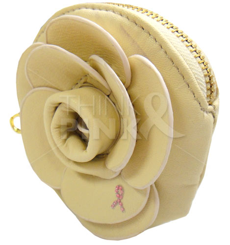 Pink Ribbon Beige Camellia Mini Wallet-Coin Purse