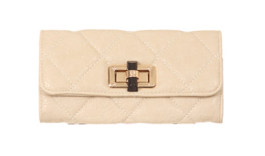 Twist Lock Cream Leather Wallet