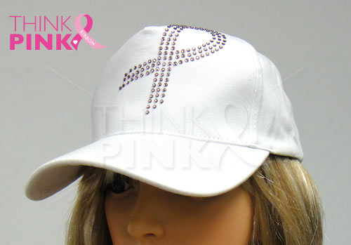 Pink Ribbon Crystal Hat - White