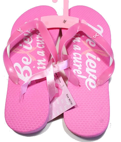 Pink Ribbon Flip Flops - Believe