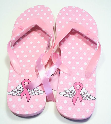 Pink Ribbon Flip Flops - Wings