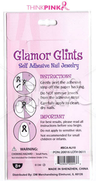 Breast Cancer Awareness Pink Ribbon Glamour Nail Jewels