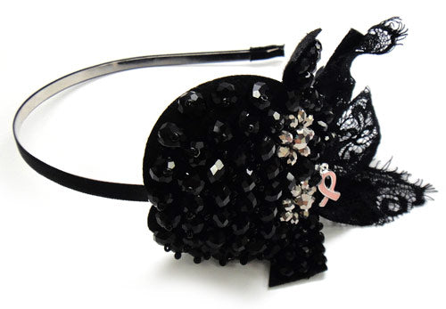 Pink Ribbon Black Bead Headband