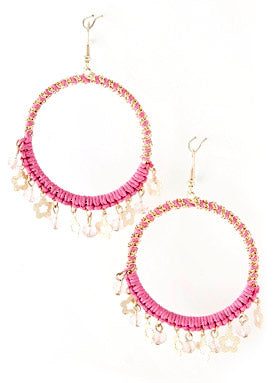 Pink Flower Hoop Earrings