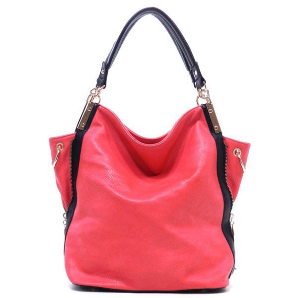 Large Fuchsia Hobo Bag with Shoulder Straps