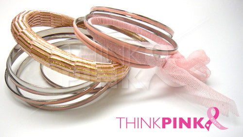 Pink Bracelet - Set of 11 Bangles w- Pink Ribbon