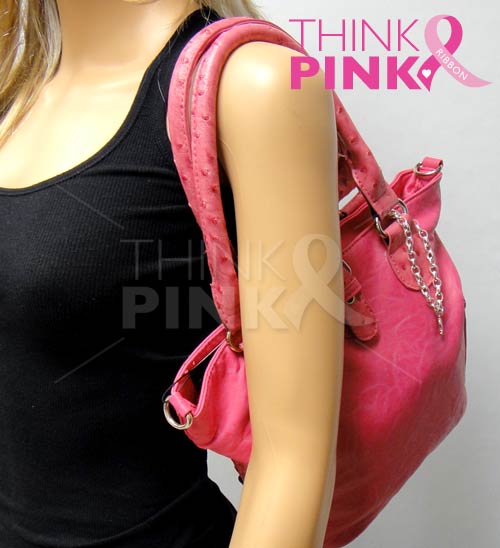 Fuchsia Shoulder Bag w-Pink Ribbon Charm Bracelet