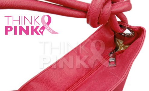 Fuchsia Hobo Handbag w-Pink Ribbon Charm Bracelet