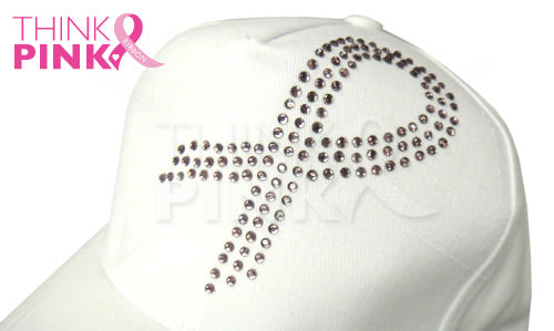 Pink Ribbon Crystal Hat - White