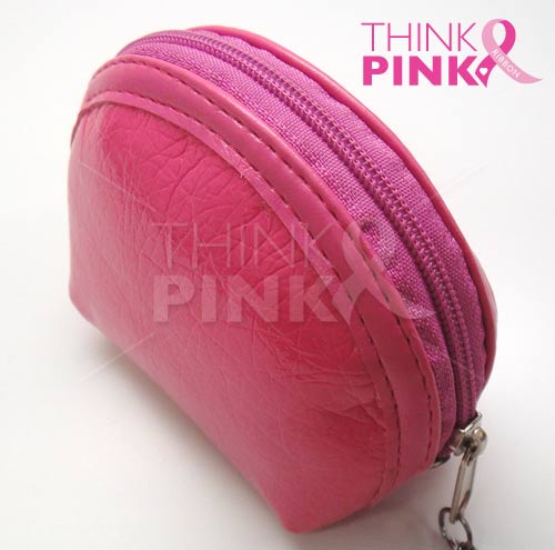 Breast Cancer Coin Purse With Pink Ribbon Charm & Key Chain