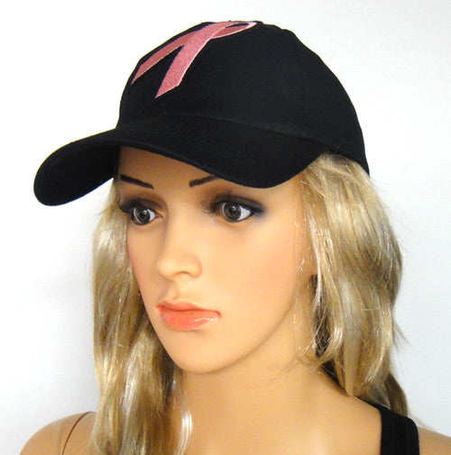 Pink Ribbon Black Cap - Breast Cancer Awareness