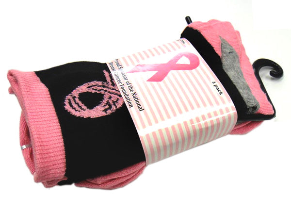 Breast Cancer Awareness 3 Pack Socks -Style 11