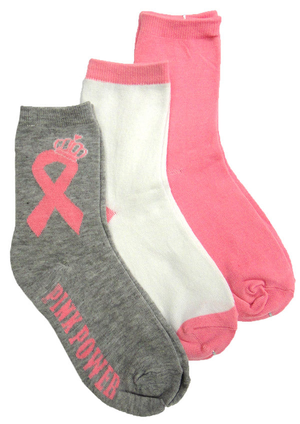 Breast Cancer Awareness 3 Pack Socks -Style 09
