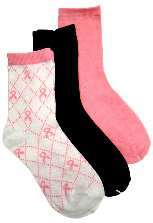 Breast Cancer Awareness 3 Pack Socks -Style 01