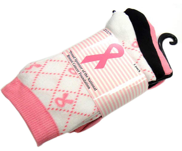 Breast Cancer Awareness 3 Pack Socks -Style 01