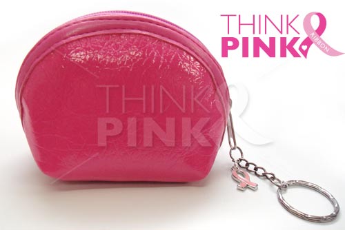 Breast Cancer Coin Purse With Pink Ribbon Charm & Key Chain