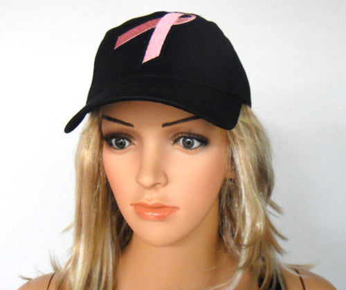 Pink Ribbon Black Cap - Breast Cancer Awareness