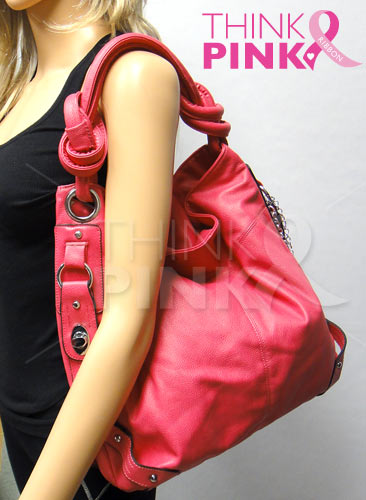 Fuchsia Hobo Handbag w-Pink Ribbon Charm Bracelet