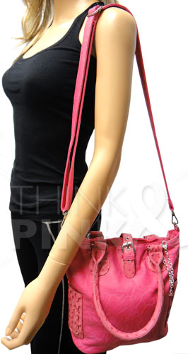 Fuchsia Shoulder Bag w-Pink Ribbon Charm Bracelet