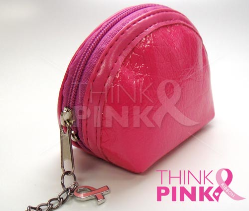 Breast Cancer Coin Purse With Pink Ribbon Charm & Key Chain