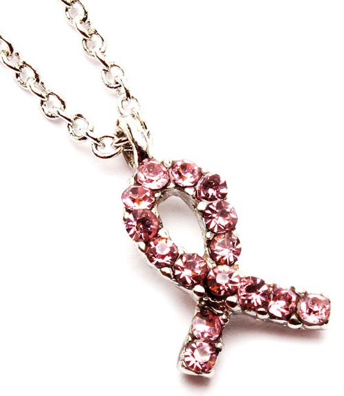 Pink Ribbon Small Crystal Studded Pendant