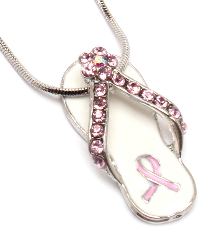Pink Awareness Ribbon Flip Flop Pendant - Main Image