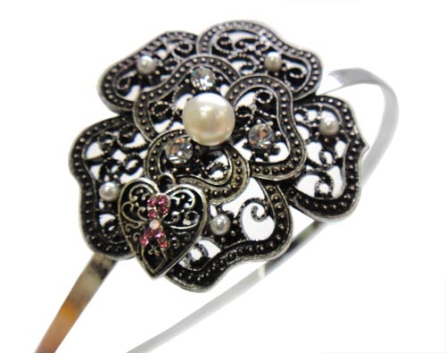 Pink Ribbon Pearl & CZ Headband