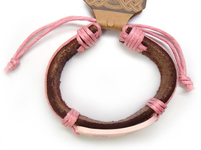 "Find the Cure" Pink Ribbon Leather Cord Bracelet