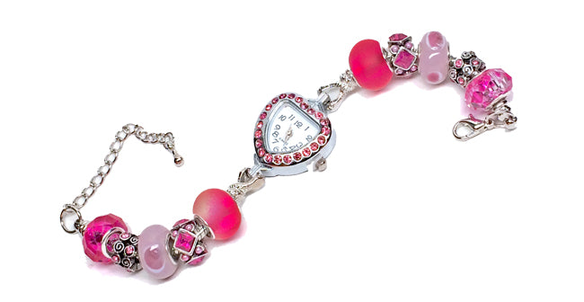 Pink Ribbon Cz Bead Watch