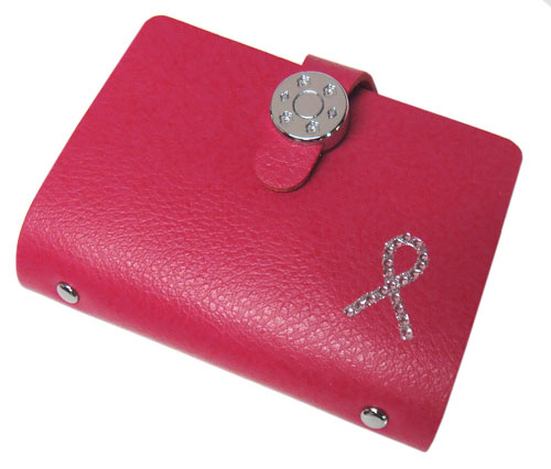 Pink Ribbon Leather Credit Card - Name Card Holder - Fuchsia