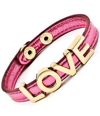 LOVE Fuchsia Leather Bracelet