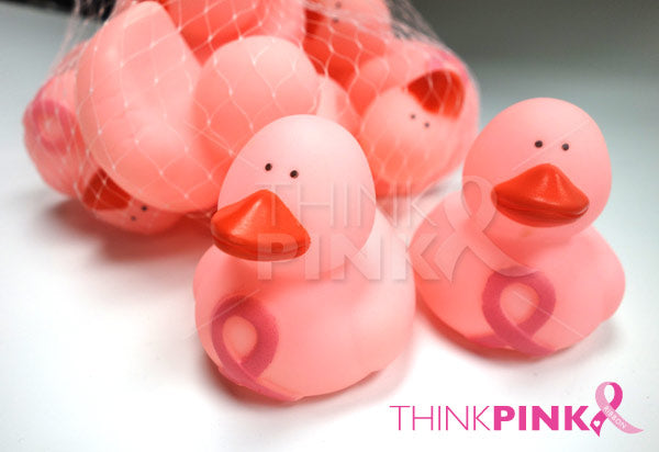 Light Pink Ribbon Squeaking Bath Ducks 1 Dz (12 pcs)
