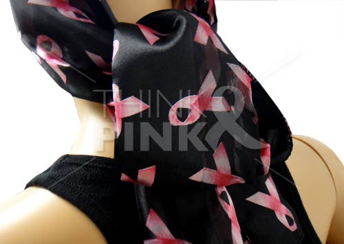 Pink Ribbon Scarf-Headband-Sash -Black