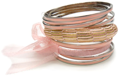Pink Bracelet - Set of 11 Bangles w- Pink Ribbon