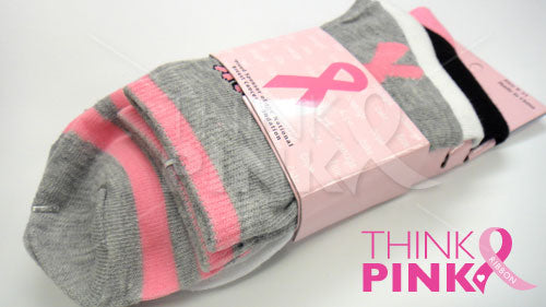 Breast Cancer Awareness 3 Pack Socks -Style 08