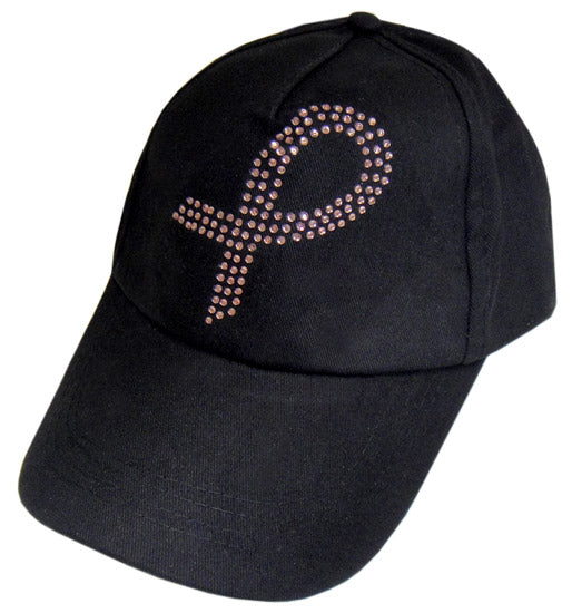 Pink Ribbon Crystal Hat - Black