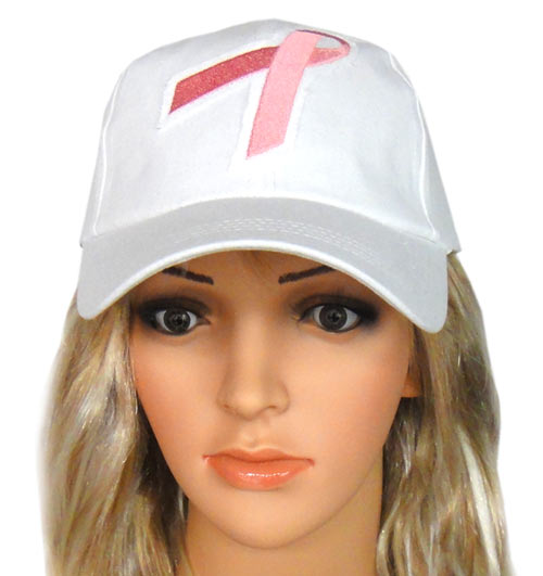 Pink Ribbon White Cap - Breast Cancer Awareness