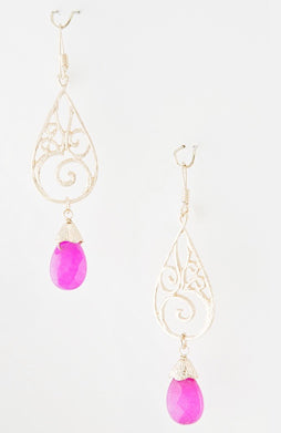 Tear Drop Pink Stone Earrings