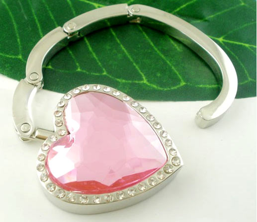 Folding Pink Gem Heart Hand Bag Purse Hangers