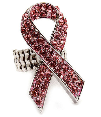 Pink Ribbon Breast Cancer Awareness Jewelry Crystal Rhinestone Stretch Ring